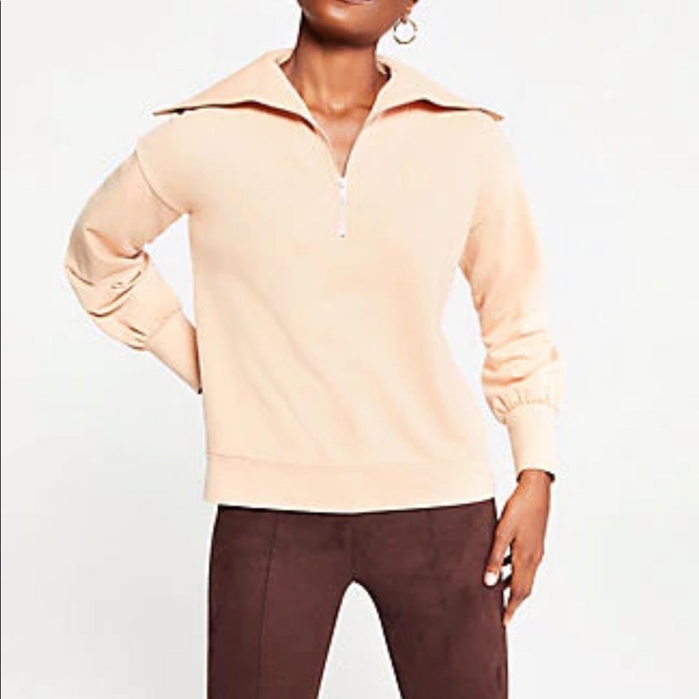 Ann Taylor Zip Collar Sweatshirt Tender Tan